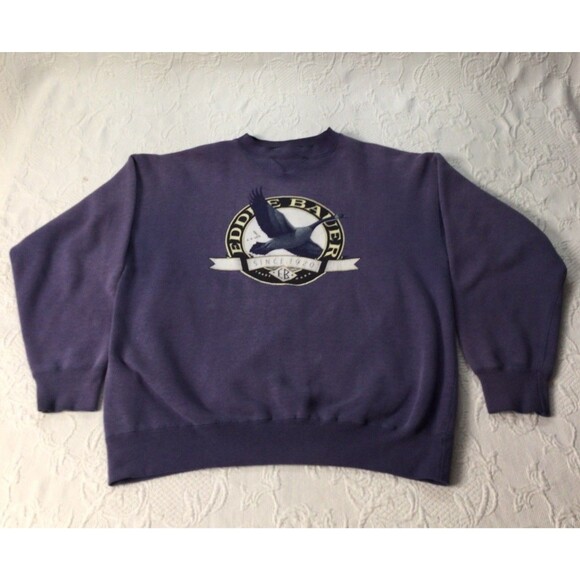 Vintage 90'S EDDIE BAUER PULLOVER CREWNECK SWEATSHIRT SZ L Faded Blue Comfort - Picture 1 of 6